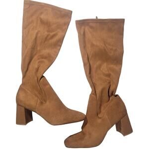 Nordstrom Rack Women's Tan Suede Block Heel Knee‎ High Boots Size 10M